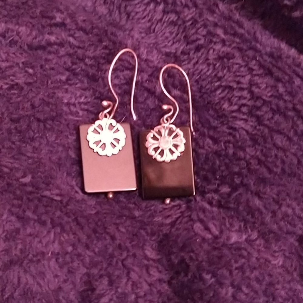 Black onyx 925 real sterling silver earrings
